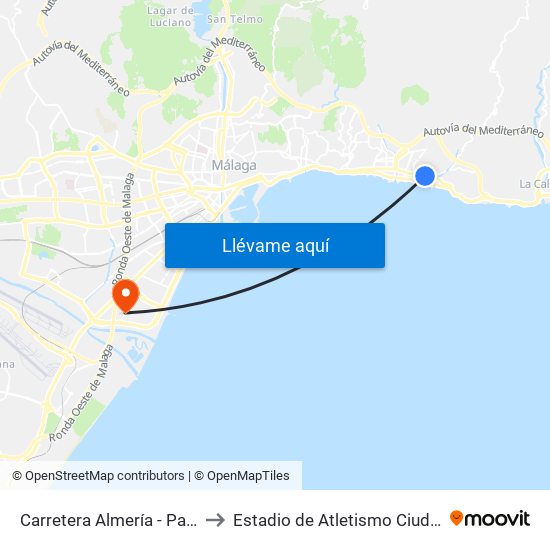 Carretera Almería - Padre Coloma to Estadio de Atletismo Ciudad de Málaga map