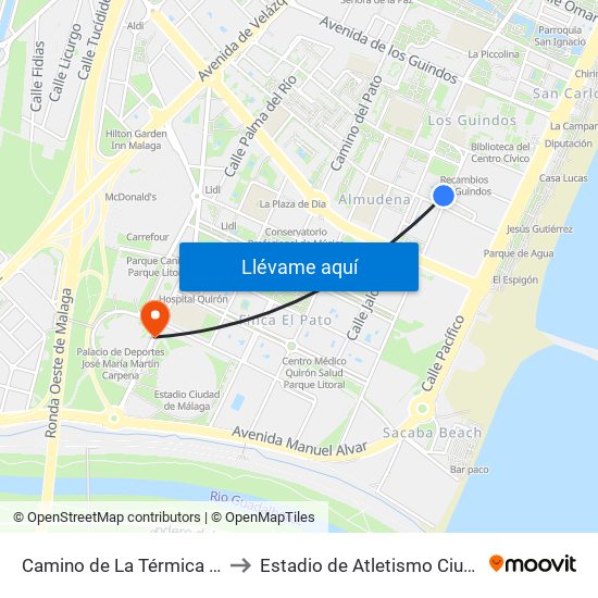 Camino de La Térmica - San Patricio to Estadio de Atletismo Ciudad de Málaga map