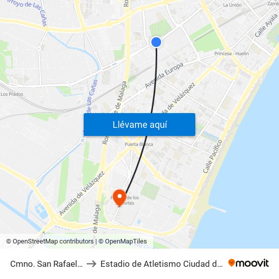 Cmno. San Rafael - Emt to Estadio de Atletismo Ciudad de Málaga map