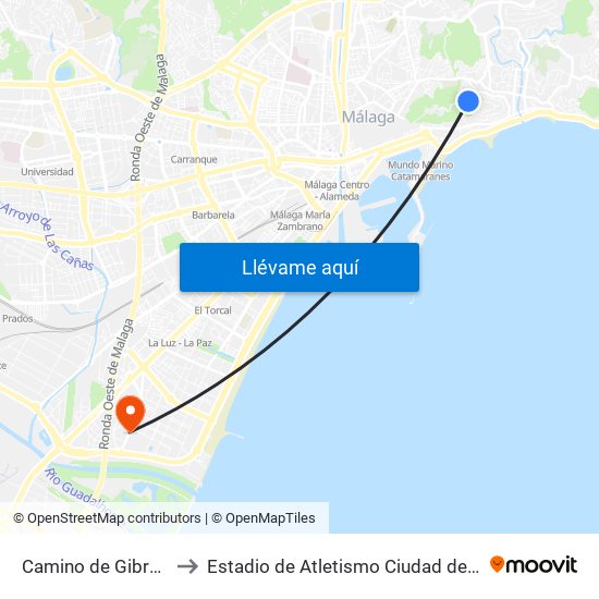 Camino de Gibralfaro to Estadio de Atletismo Ciudad de Málaga map
