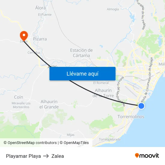 Playamar Playa to Zalea map