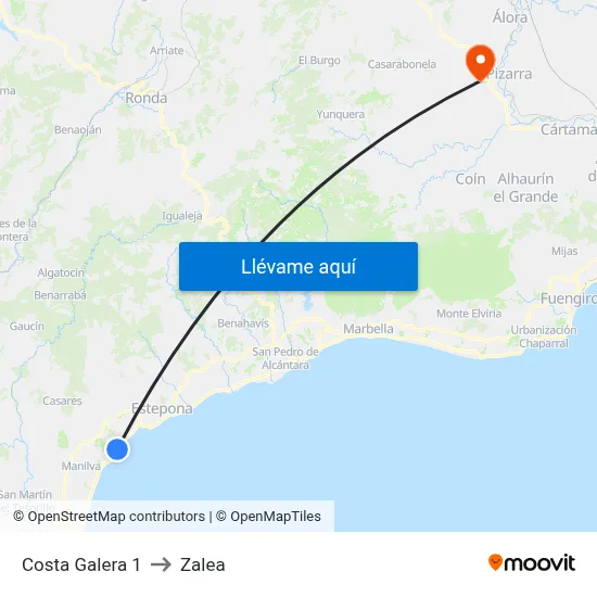Costa Galera 1 to Zalea map