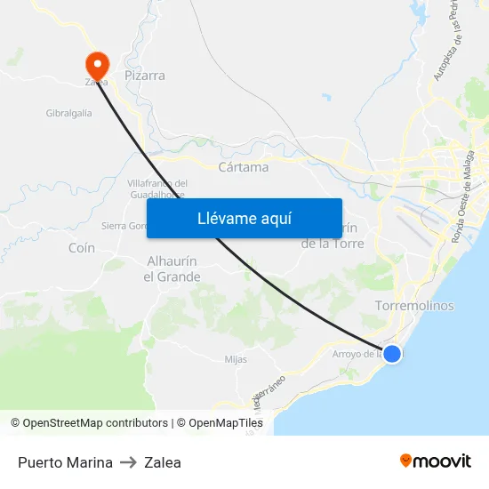 Puerto Marina to Zalea map