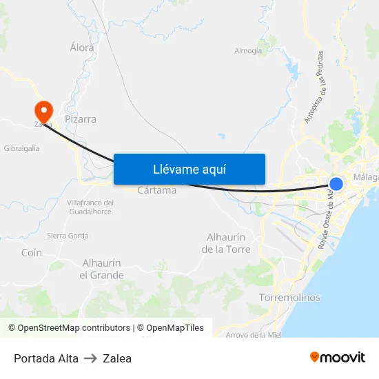 Portada Alta to Zalea map