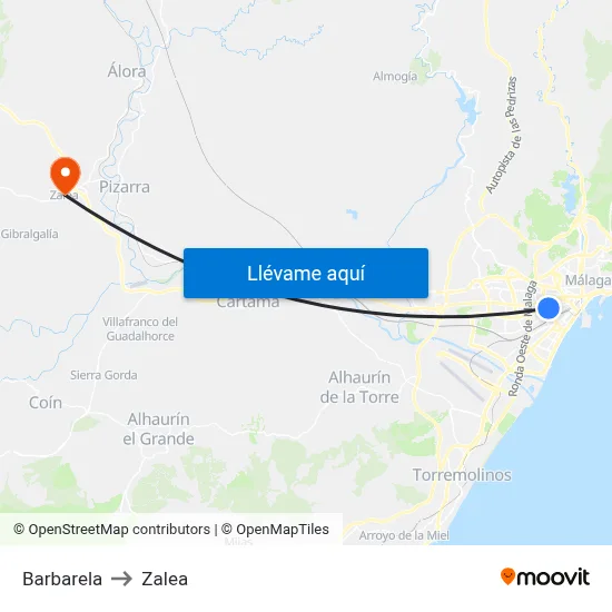 Barbarela to Zalea map