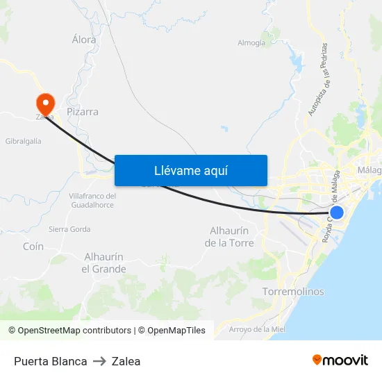 Puerta Blanca to Zalea map