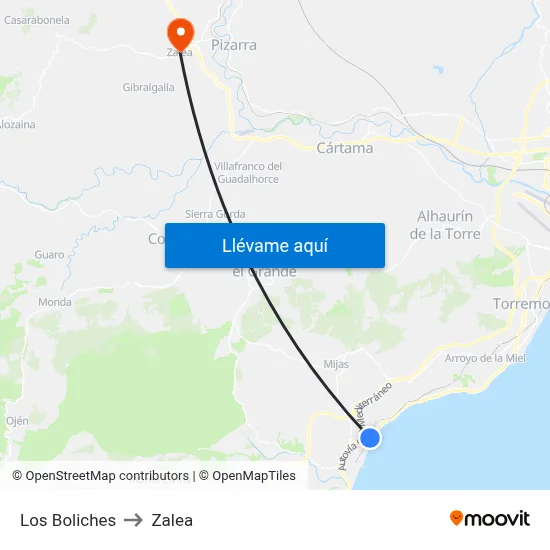 Los Boliches to Zalea map