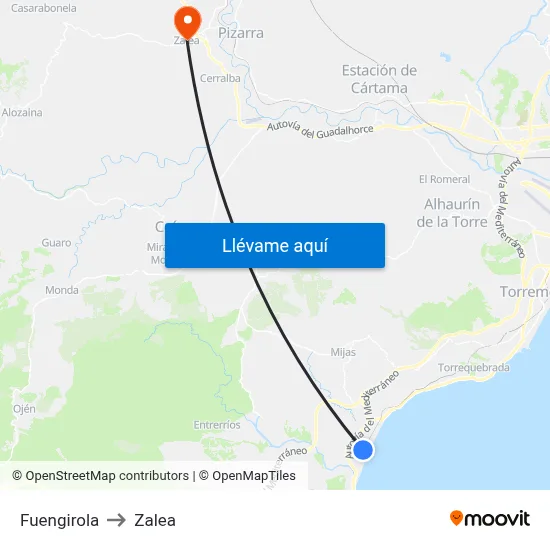 Fuengirola to Zalea map