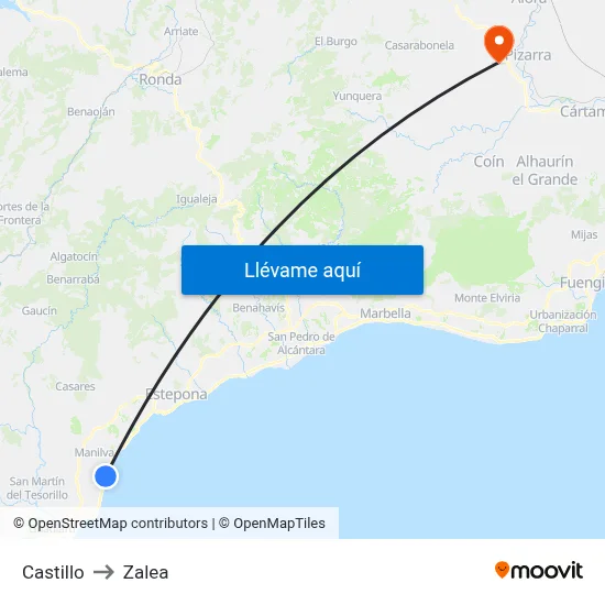 Castillo to Zalea map