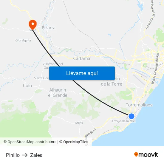 Pinillo to Zalea map