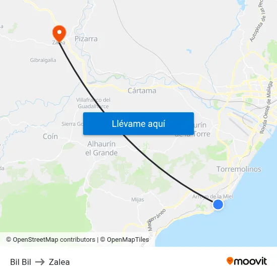 Bil Bil to Zalea map