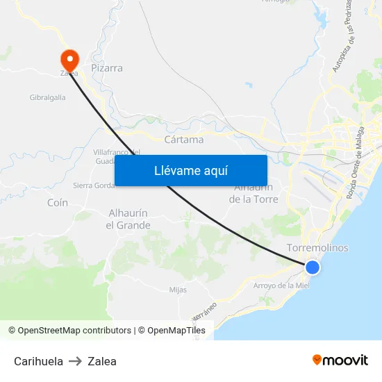 Carihuela to Zalea map