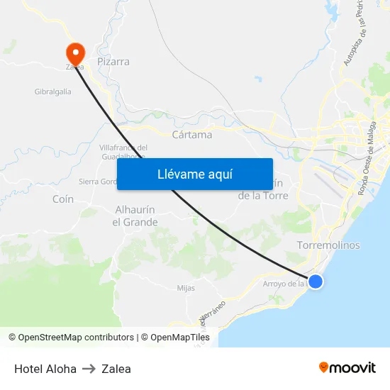 Hotel Aloha to Zalea map