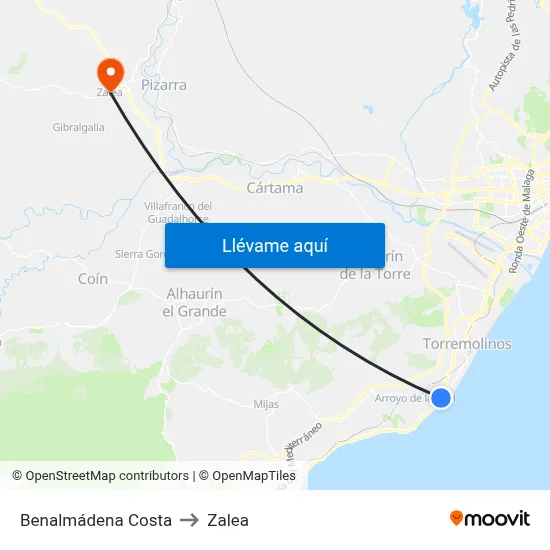 Benalmádena Costa to Zalea map