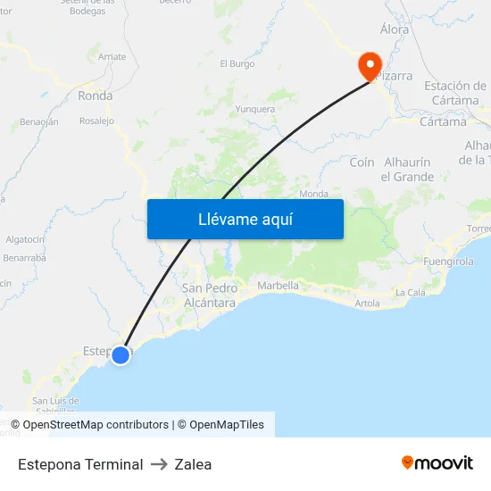Estepona Terminal to Zalea map