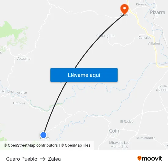 Guaro Pueblo to Zalea map