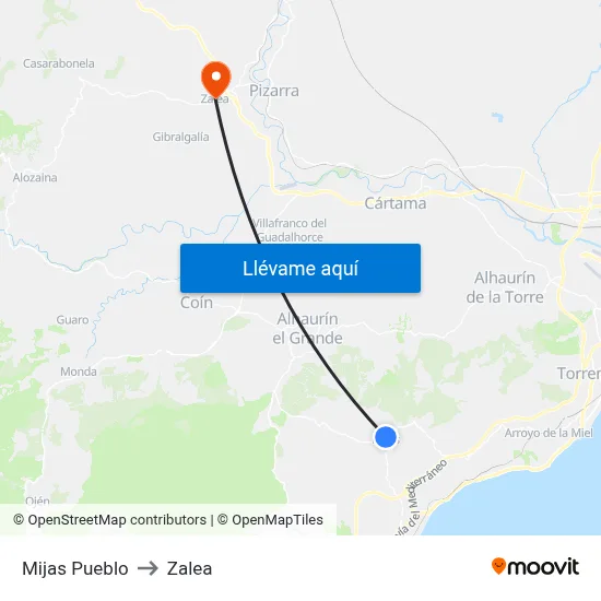 Mijas Pueblo to Zalea map