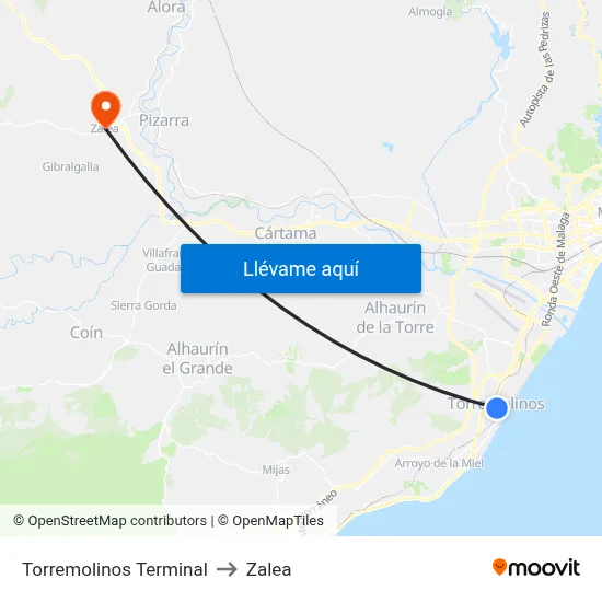 Torremolinos Terminal to Zalea map