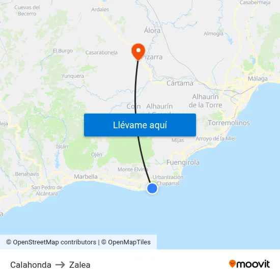Calahonda to Zalea map