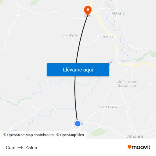 Coín to Zalea map