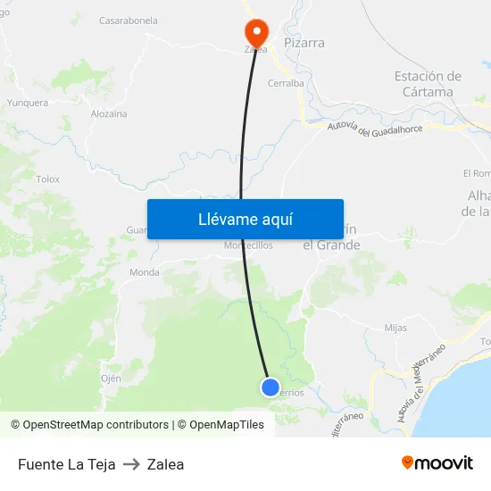 Fuente La Teja to Zalea map