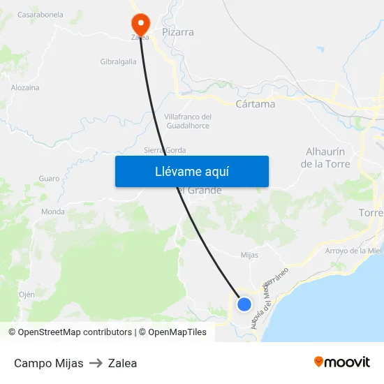 Campo Mijas to Zalea map