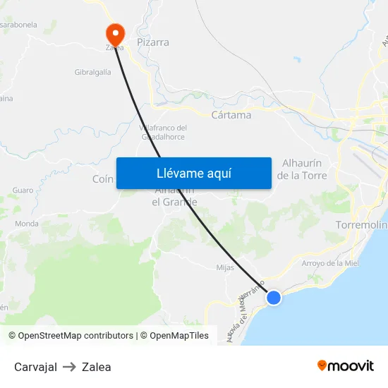 Carvajal to Zalea map