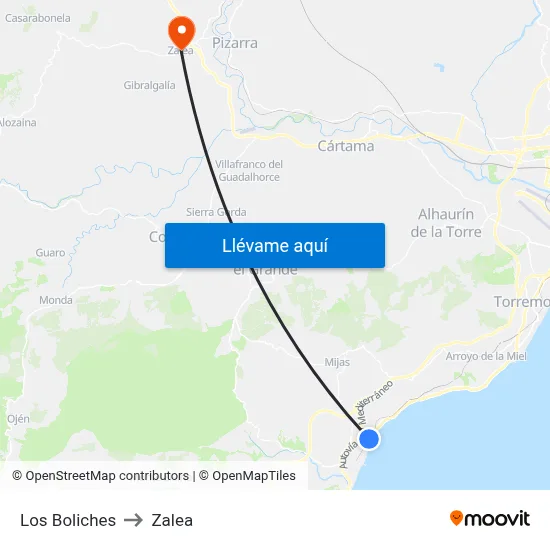 Los Boliches to Zalea map