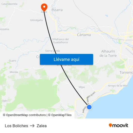 Los Boliches to Zalea map