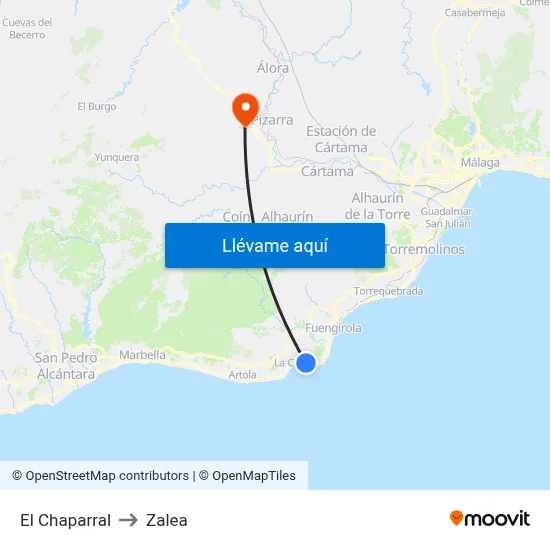 El Chaparral to Zalea map