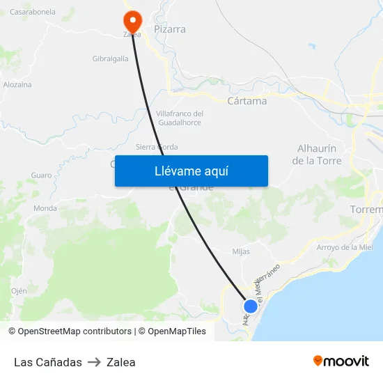 Las Cañadas to Zalea map