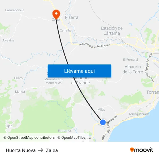 Huerta Nueva to Zalea map