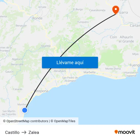 Castillo to Zalea map