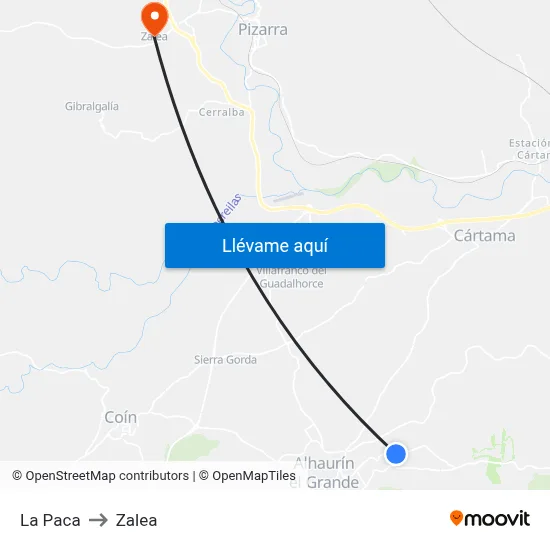 La Paca to Zalea map