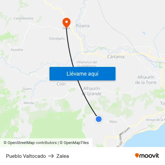 Pueblo Valtocado to Zalea map