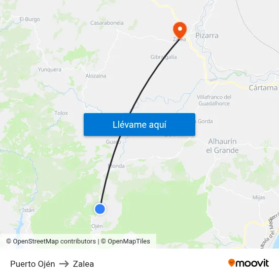 Puerto Ojén to Zalea map