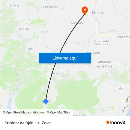Surtidor de Ojén to Zalea map