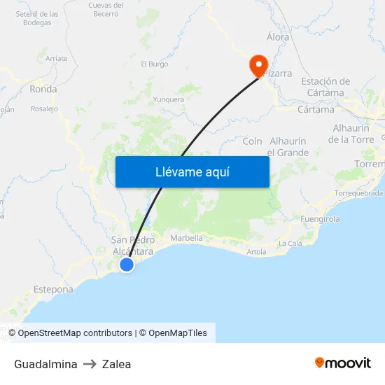 Guadalmina to Zalea map