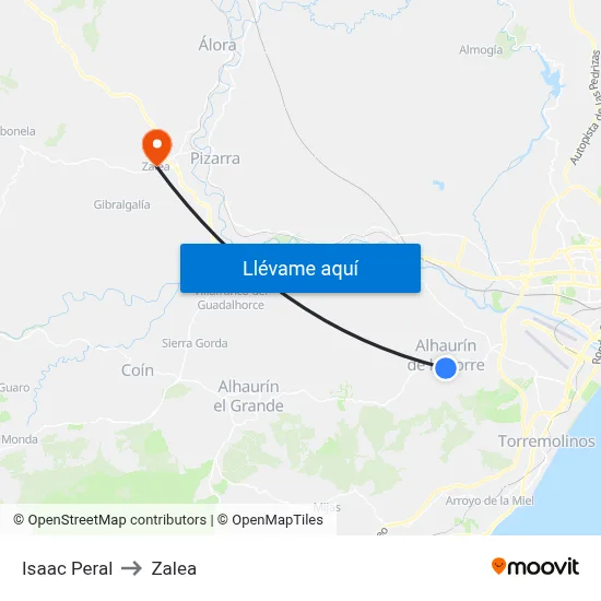 Isaac Peral to Zalea map