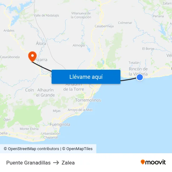 Puente Granadillas to Zalea map