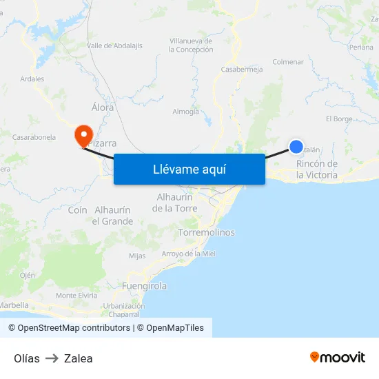 Olías to Zalea map