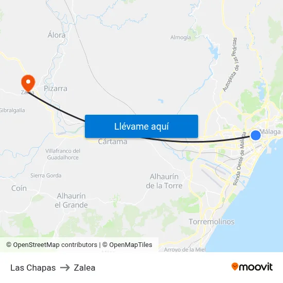 Las Chapas to Zalea map