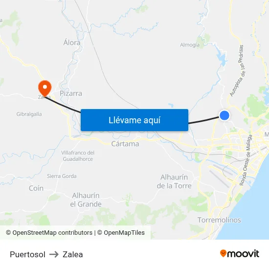 Puertosol to Zalea map