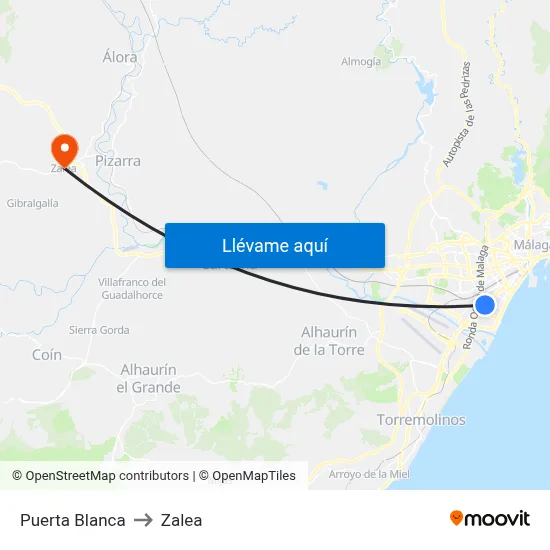 Puerta Blanca to Zalea map