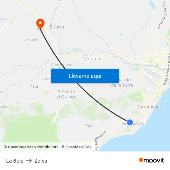 La Bola to Zalea map