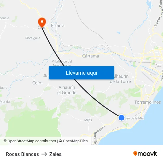 Rocas Blancas to Zalea map
