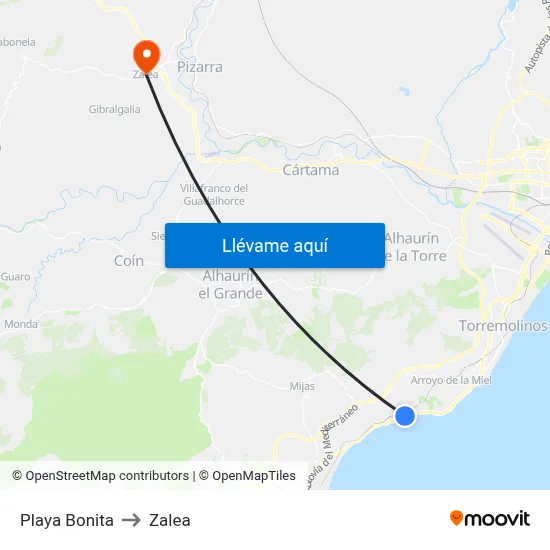 Playa Bonita to Zalea map