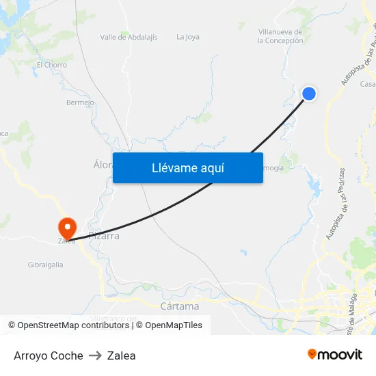 Arroyo Coche to Zalea map