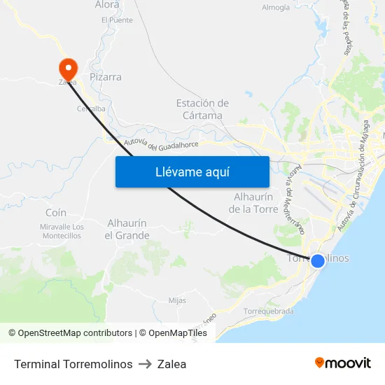 Terminal Torremolinos to Zalea map