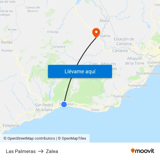 Las Palmeras to Zalea map